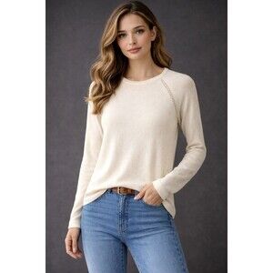 BCBGMAXAZRIA Silk  Knit Sweater Women’s L Ivory Lightweight Pullover
